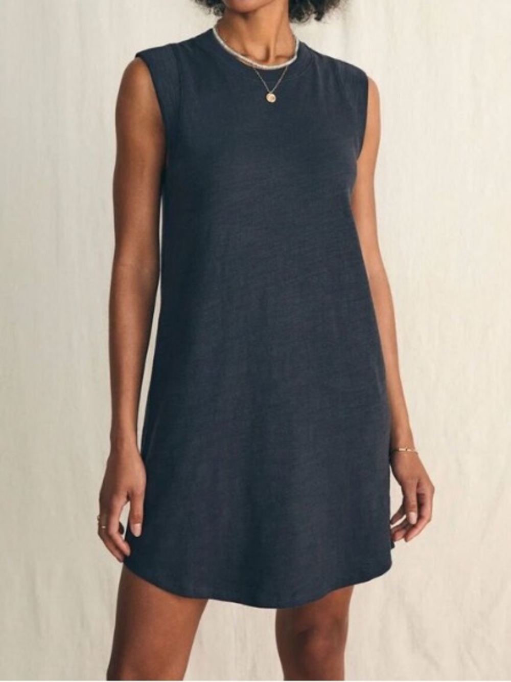 Faherty Sunwashed Slub Muscle Mini Dress Washed Black Organic Cotton M